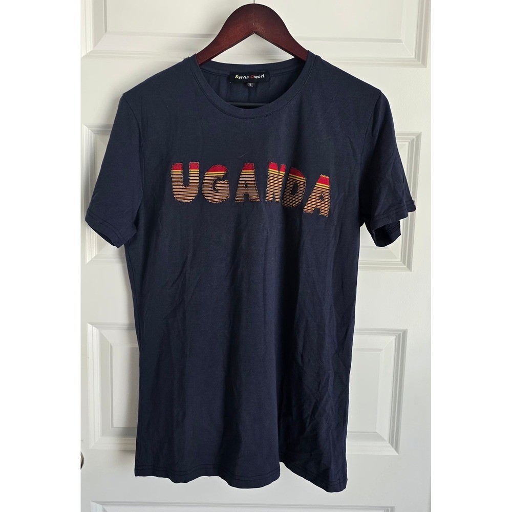 Sylvia Owori Uganda Graphic T-Shirt Mens XXL Navy Blue Short Sleeve Crewneck Tee